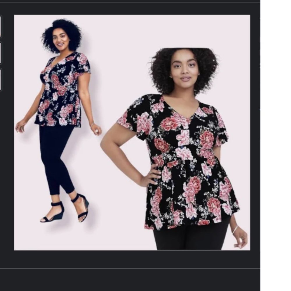 Torrid Black Top with Pink Floral Design